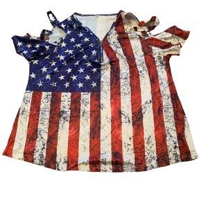 American Flag Patriotic Quarter Zip Short Sleeve Top Size 1X